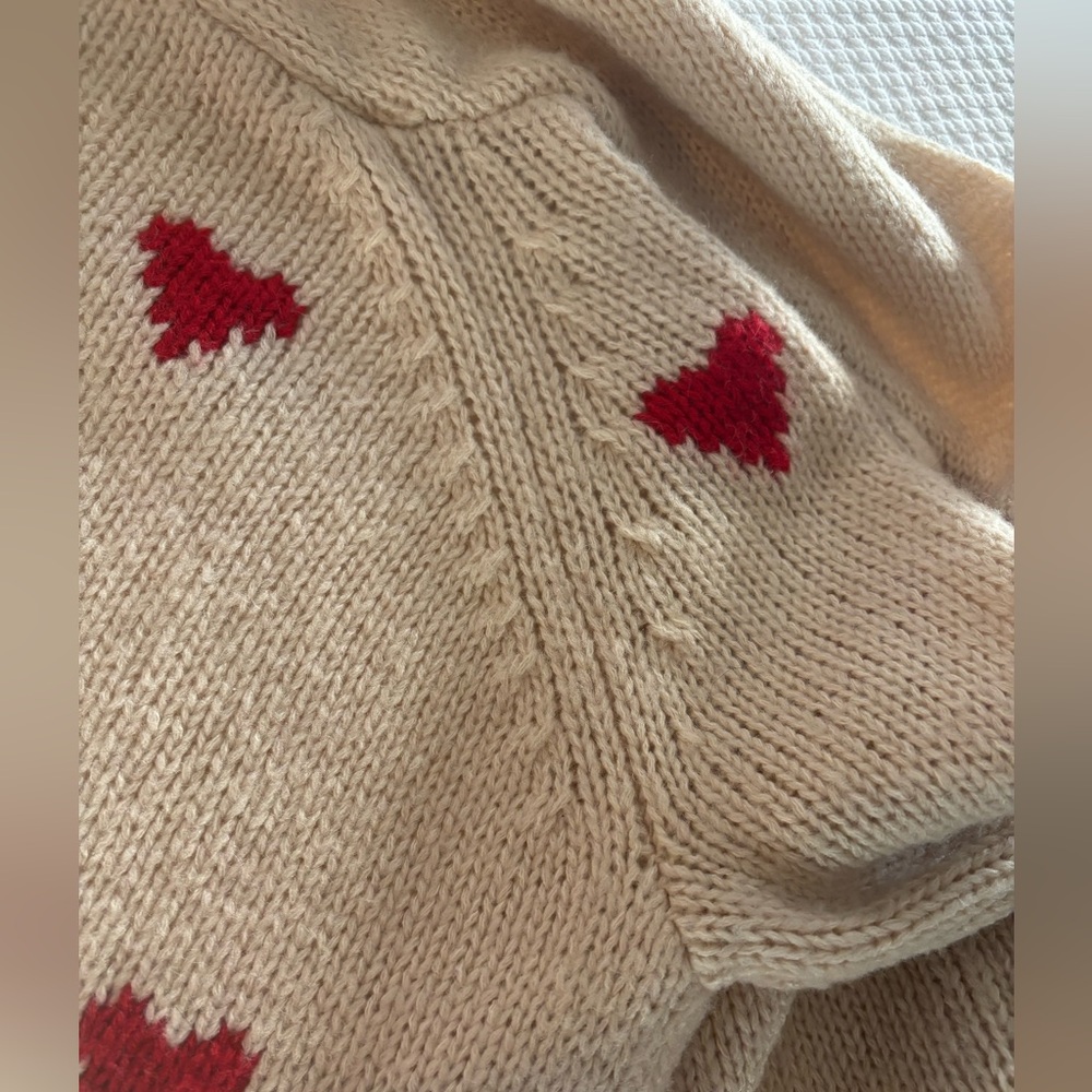 THE GREAT. Cream Cardigan with Red Heart Accents - Picture 13 of 16